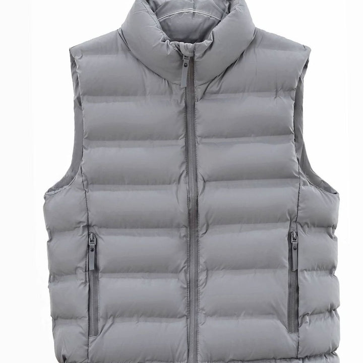 Men's Quilted Down Puffer Vest Stand-Collar Wind-Repellent Gilet - Gray