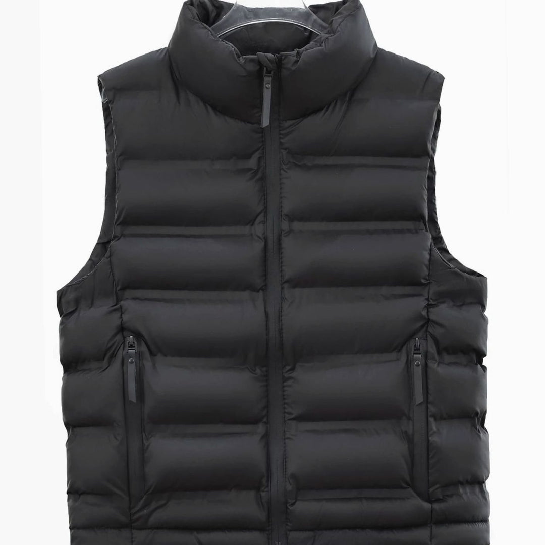 Men's Quilted Down Puffer Vest Stand-Collar Wind-Repellent Gilet - Black