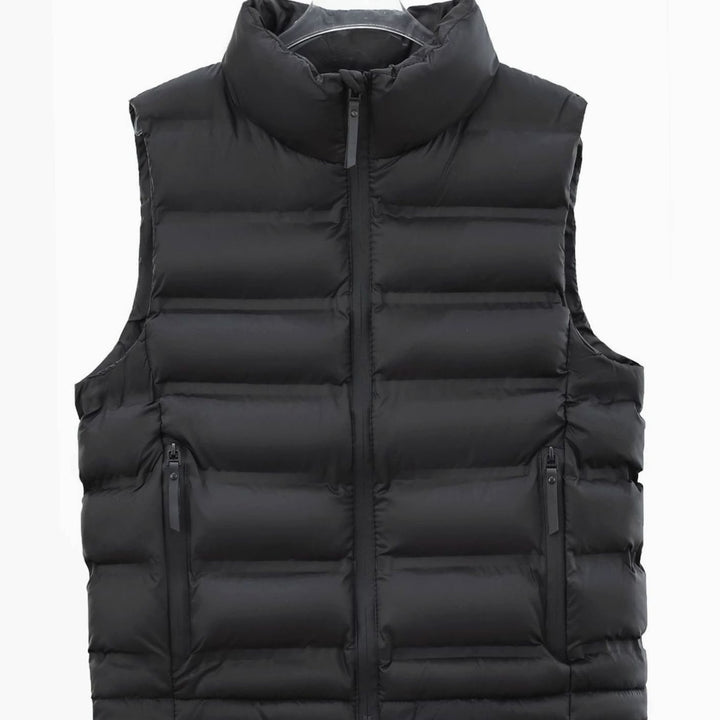 Men's Quilted Down Puffer Vest Stand-Collar Wind-Repellent Gilet - Black