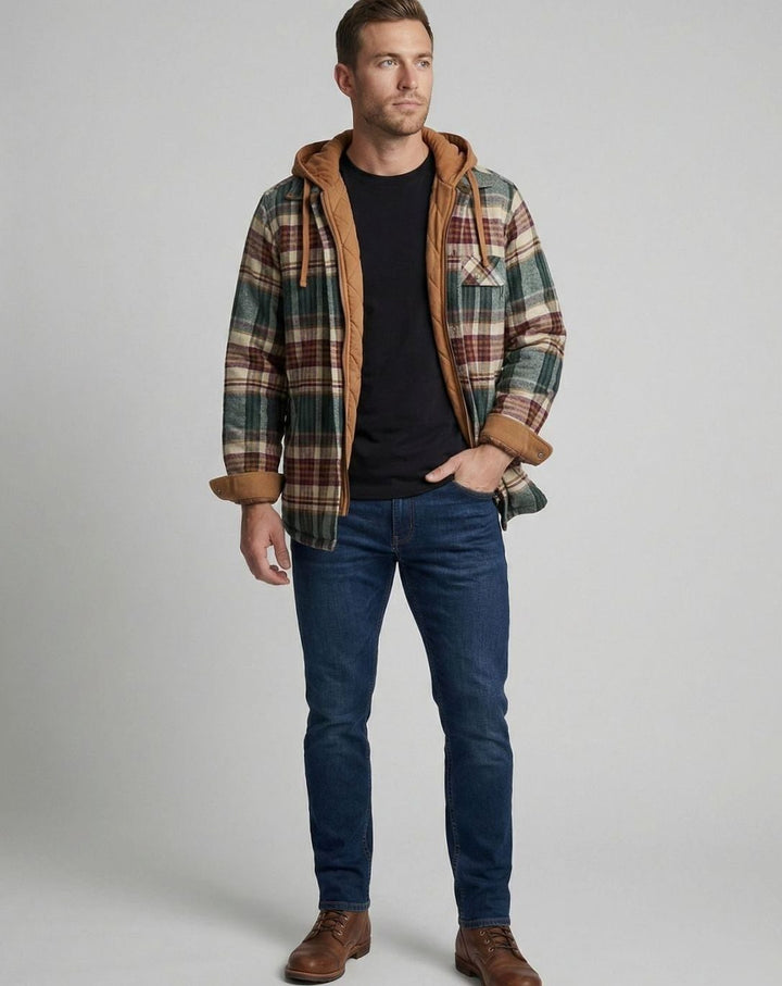 Men's Quilted-Lined Hooded Flannel Shirt Jacket Plaid