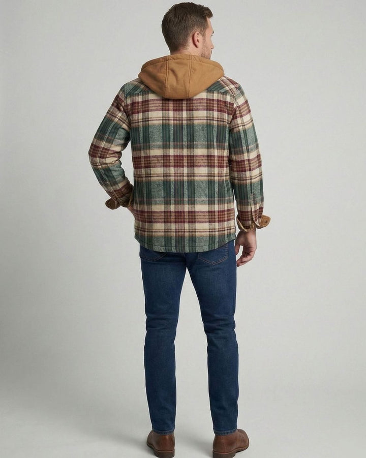 Men's Quilted-Lined Hooded Flannel Shirt Jacket Plaid