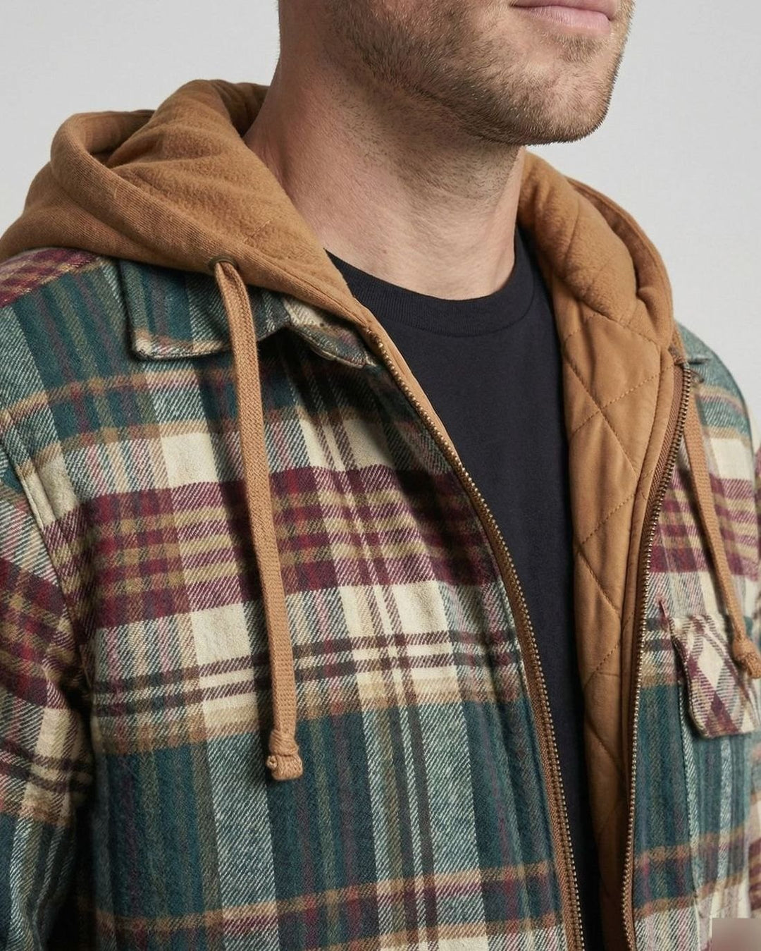 Men's Quilted-Lined Hooded Flannel Shirt Jacket Plaid