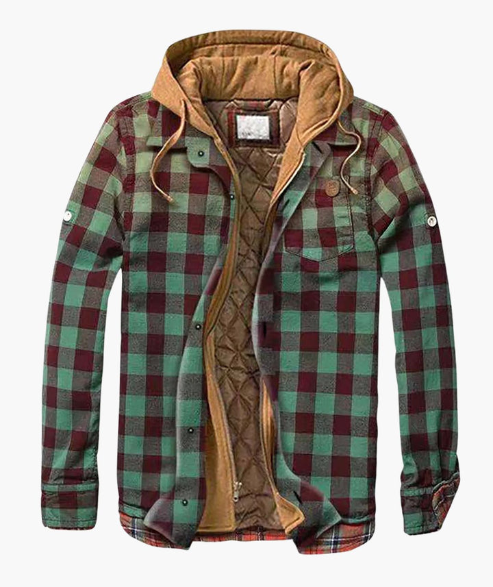 Men's Quilted-Lined Hooded Flannel Shirt Jacket Plaid - Green