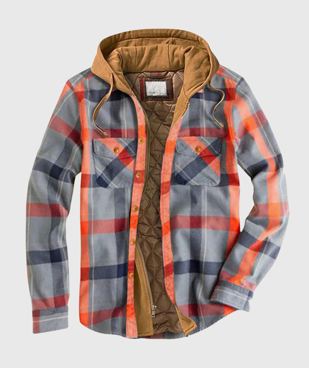 Men's Quilted-Lined Hooded Flannel Shirt Jacket Plaid - Orange