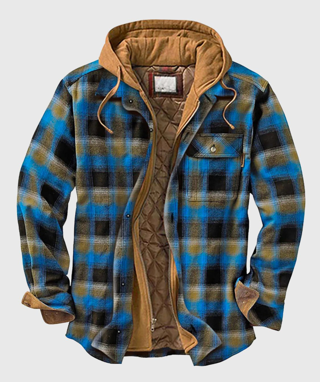 Men's Quilted-Lined Hooded Flannel Shirt Jacket Plaid - Navy Blue