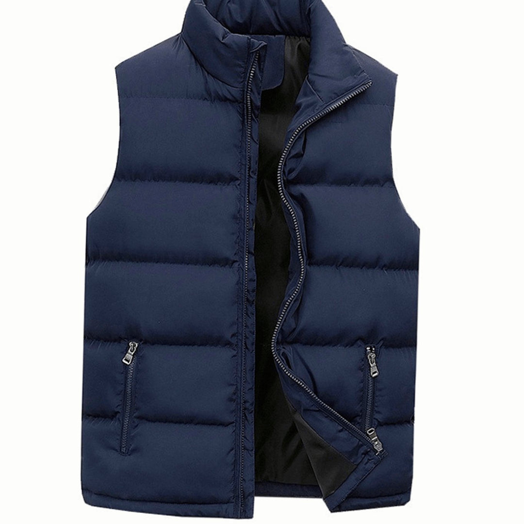 Men's Quilted Puffer Vest Sleeveless Full-Zip Stand Collar - Blue