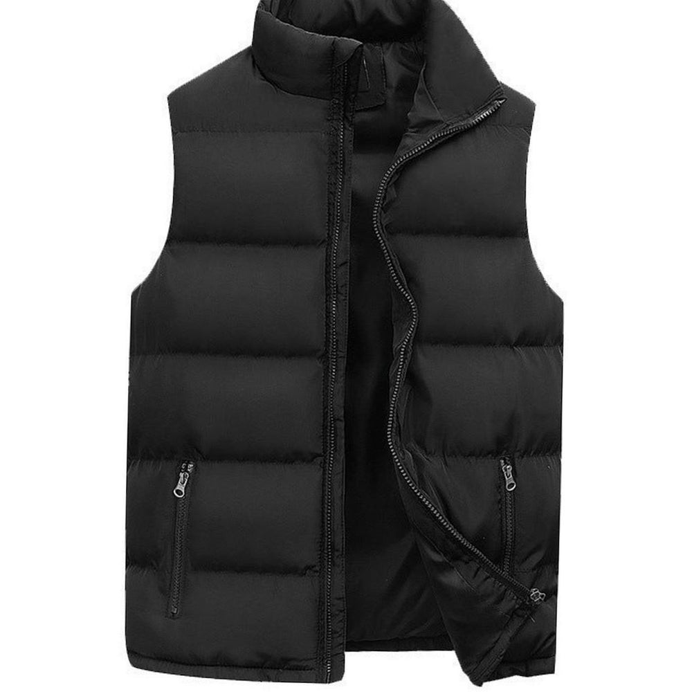 Men's Quilted Puffer Vest Sleeveless Full-Zip Stand Collar - Black