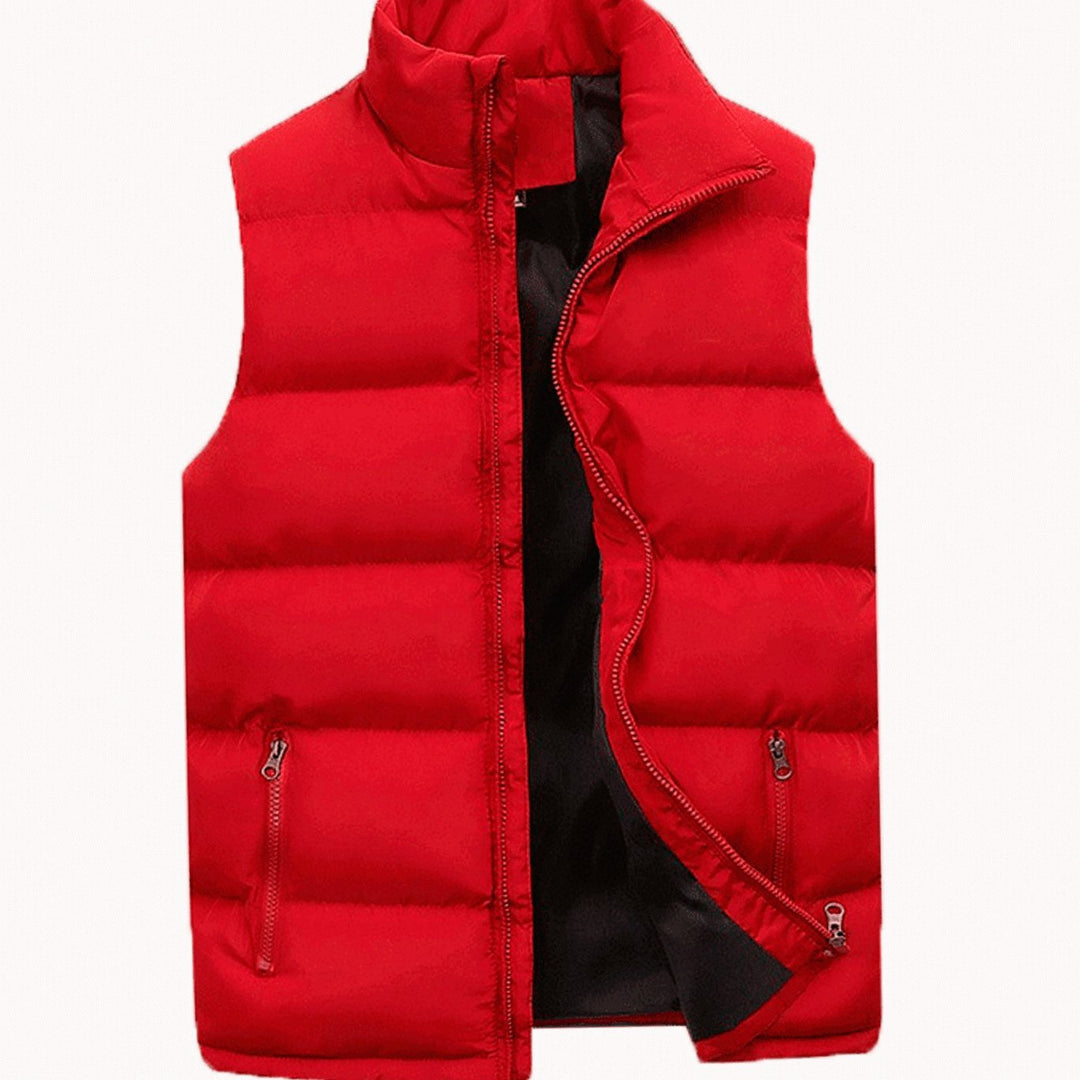 Men's Quilted Puffer Vest Sleeveless Full-Zip Stand Collar - Red