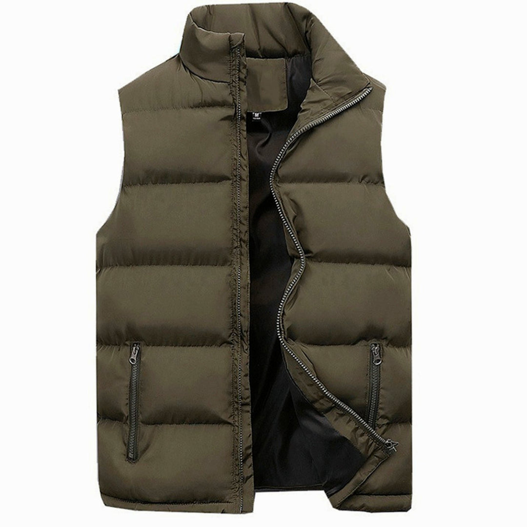 Men's Quilted Puffer Vest Sleeveless Full-Zip Stand Collar - Army Green