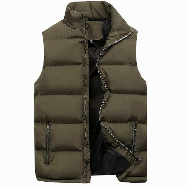 Men's Quilted Puffer Vest Sleeveless Full-Zip Stand Collar - Army Green