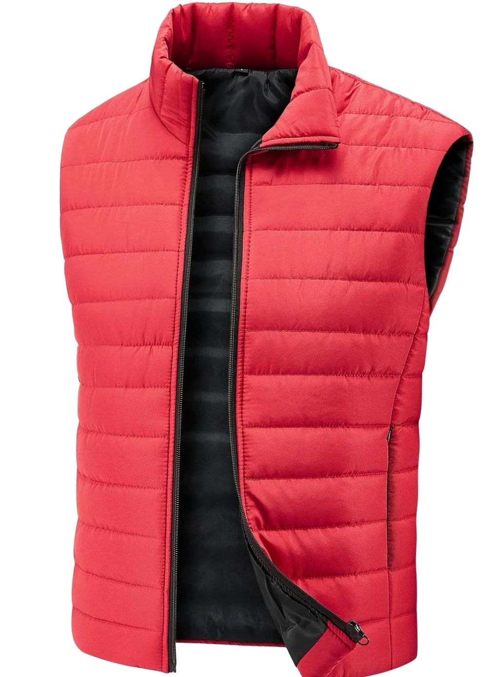 Men's Quilted Puffer Vest Stand-Collar Full-Zip Sleeveless Jacket - Red