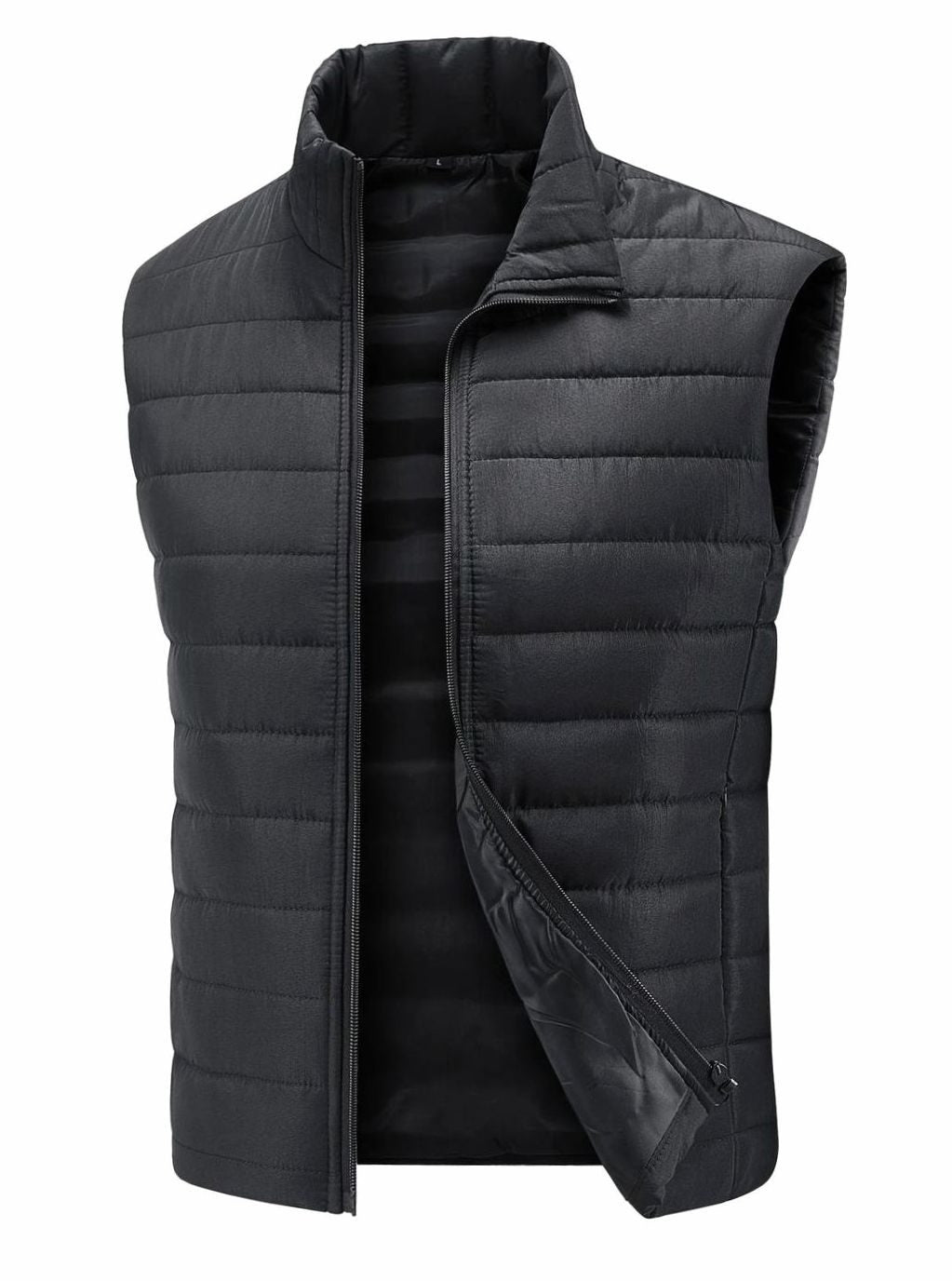 Men's Quilted Puffer Vest Stand-Collar Full-Zip Sleeveless Jacket - Black