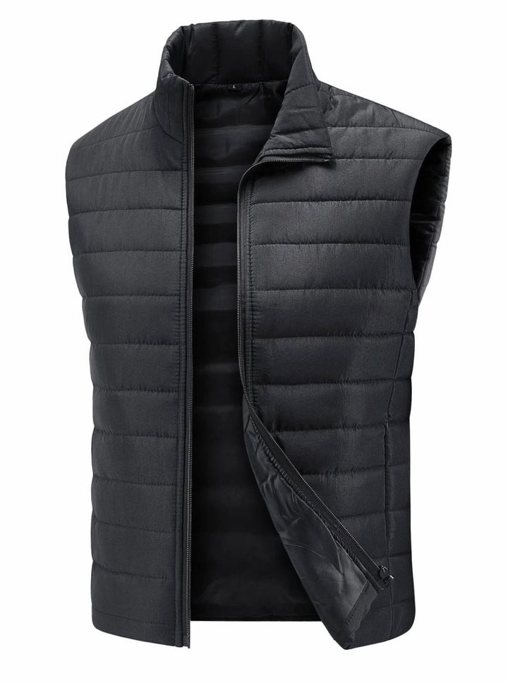 Men's Quilted Puffer Vest Stand-Collar Full-Zip Sleeveless Jacket - Black