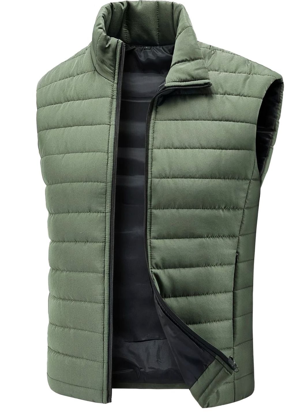 Men's Quilted Puffer Vest Stand-Collar Full-Zip Sleeveless Jacket - Green