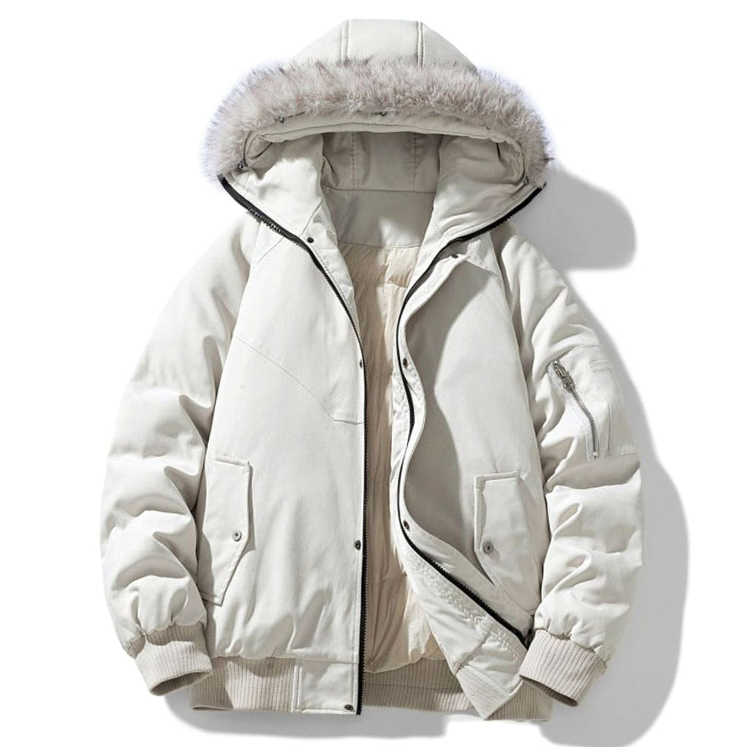 Men's Quilted Winter Parka Faux Fur Hooded Windproof Jacket