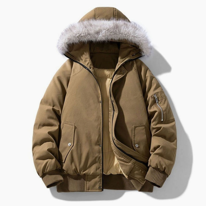 Men's Quilted Winter Parka Faux Fur Hooded Windproof Jacket