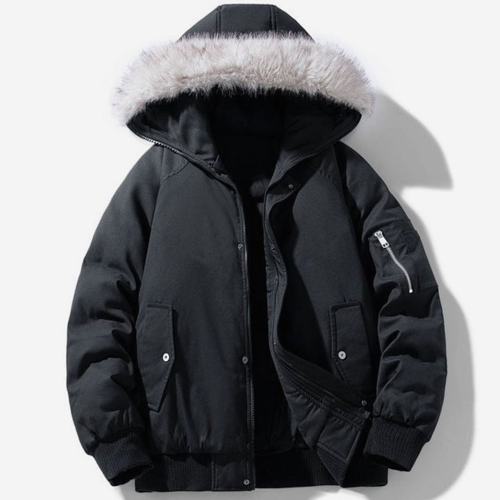 Men's Quilted Winter Parka Faux Fur Hooded Windproof Jacket