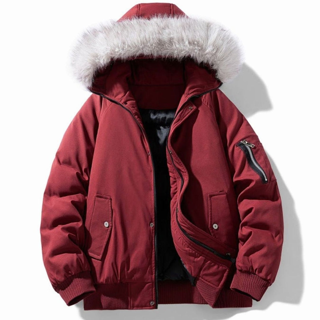 Men's Quilted Winter Parka Faux Fur Hooded Windproof Jacket