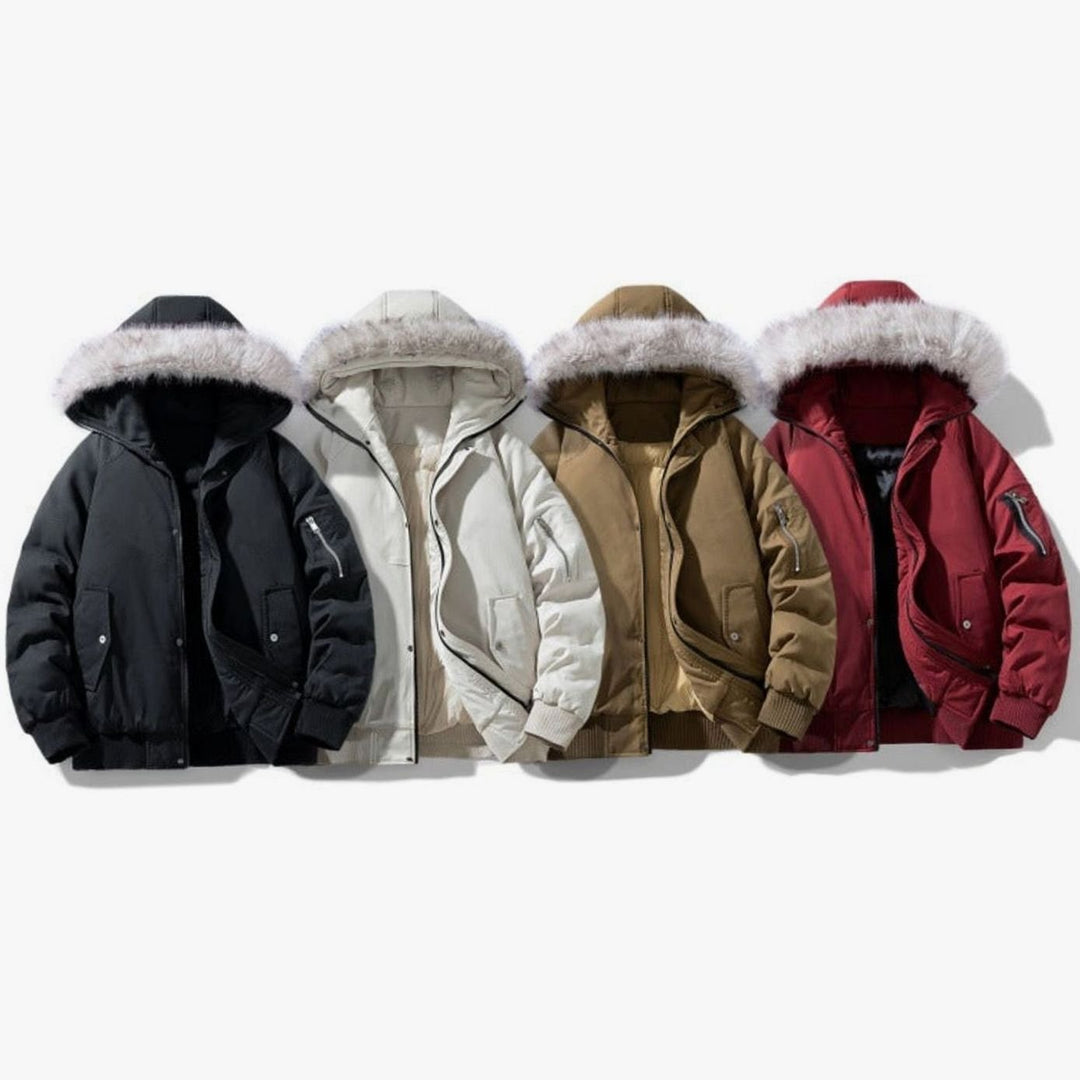 Men's Quilted Winter Parka Faux Fur Hooded Windproof Jacket