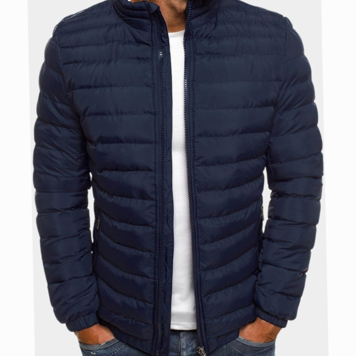 Men's Quilted Zip-Up Puffer Jacket Winter Coat - Navy Blue