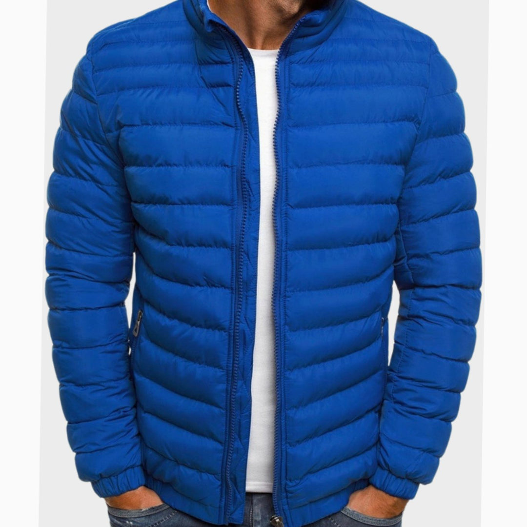 Men's Quilted Zip-Up Puffer Jacket Winter Coat - Blue