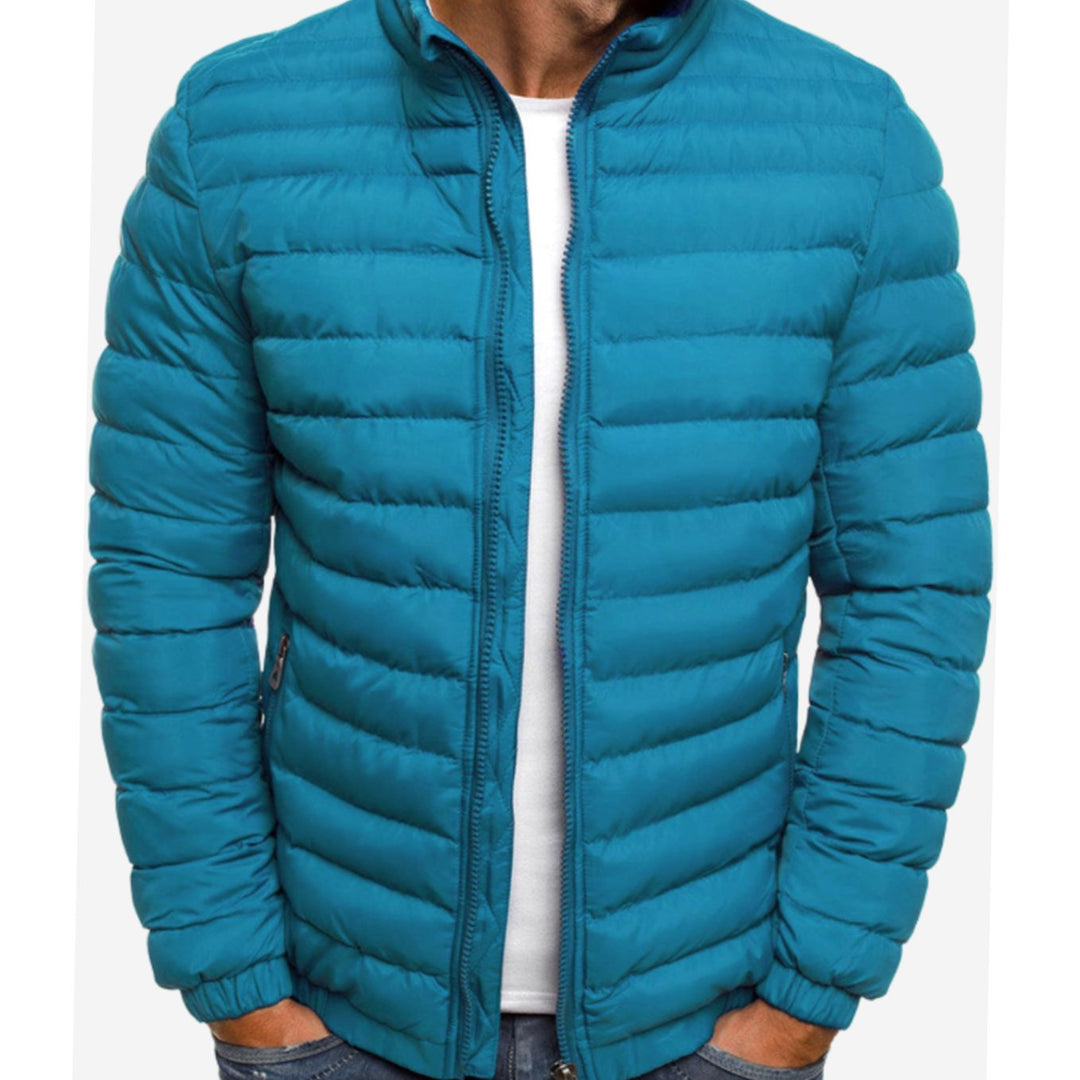 Men's Quilted Zip-Up Puffer Jacket Winter Coat - Light Blue