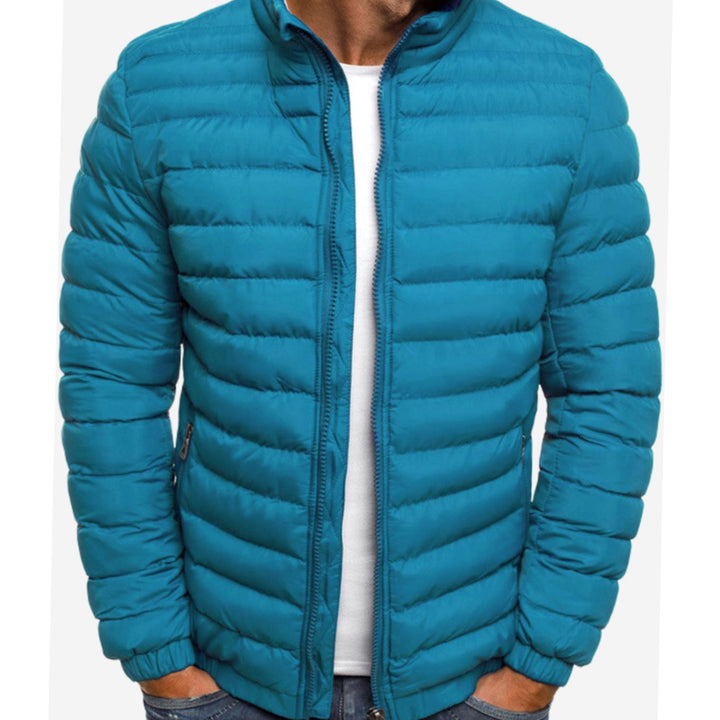 Men's Quilted Zip-Up Puffer Jacket Winter Coat - Light Blue