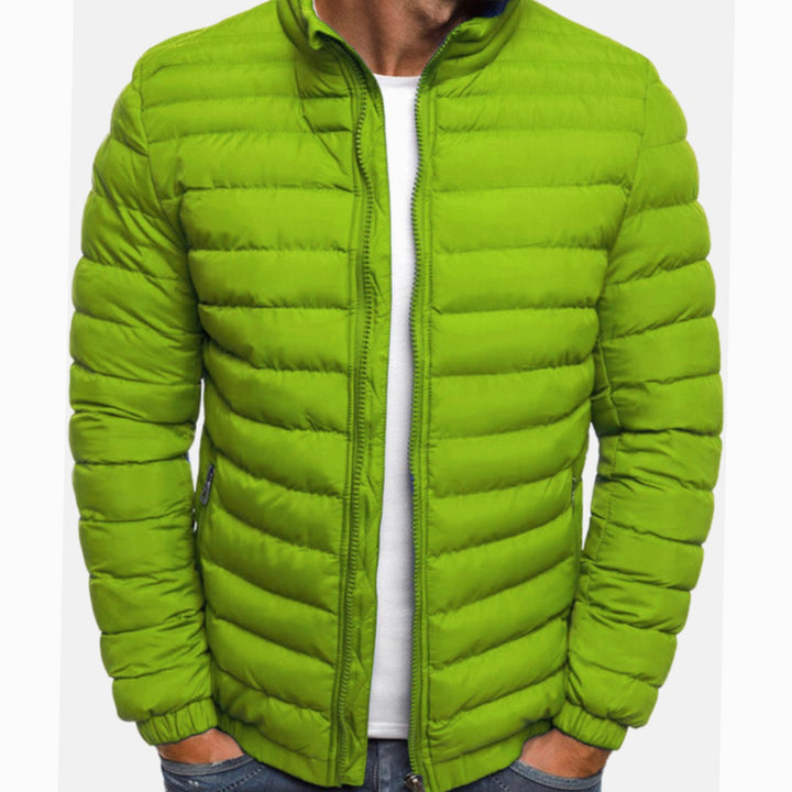 Men's Quilted Zip-Up Puffer Jacket Winter Coat - Green