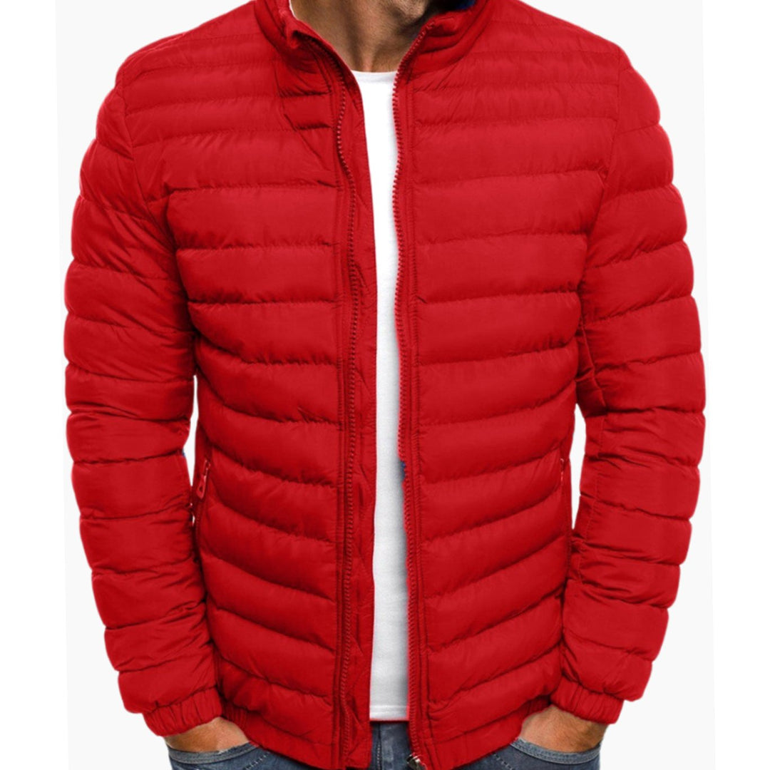 Men's Quilted Zip-Up Puffer Jacket Winter Coat - Red