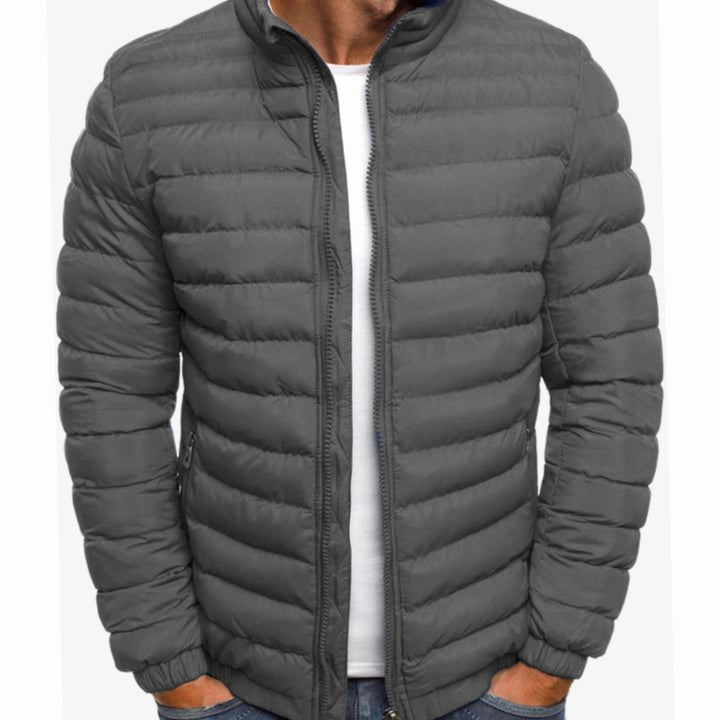 Men's Quilted Zip-Up Puffer Jacket Winter Coat - Gray