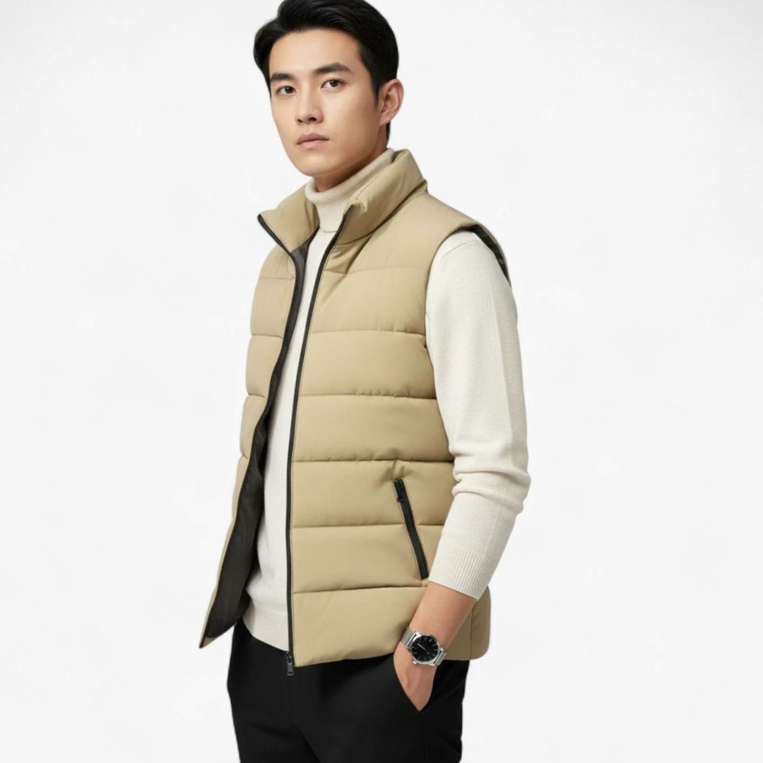 Men's Quilted Zip-Up Puffer Vest Winter Warm Sleeveless Jacket