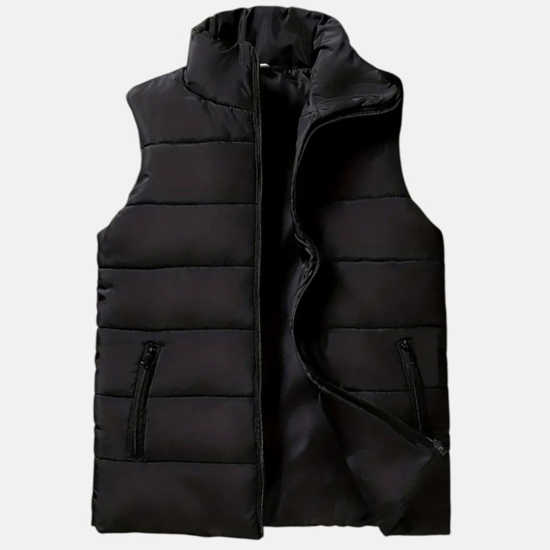 Men's Quilted Zip-Up Puffer Vest Winter Warm Sleeveless Jacket - Black