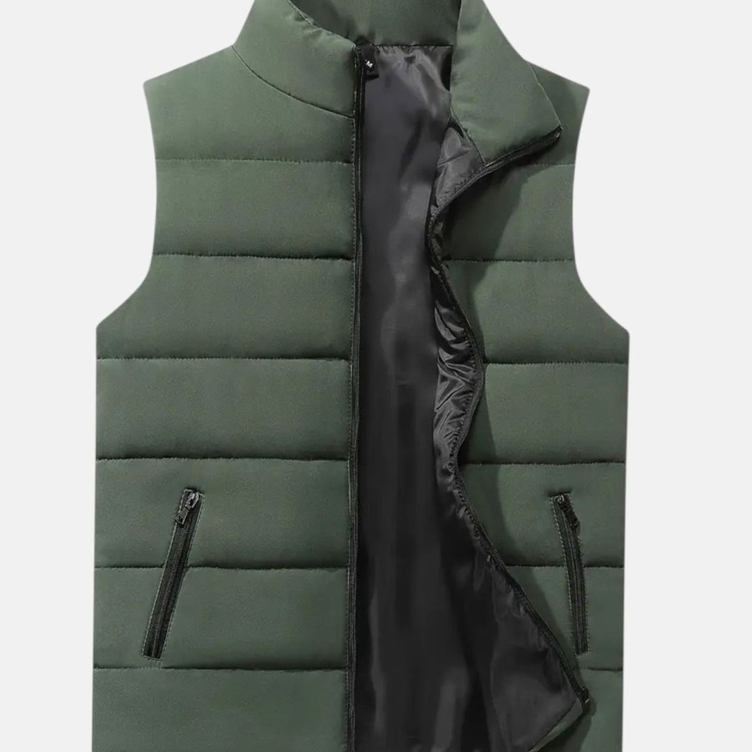 Men's Quilted Zip-Up Puffer Vest Winter Warm Sleeveless Jacket - Army Green