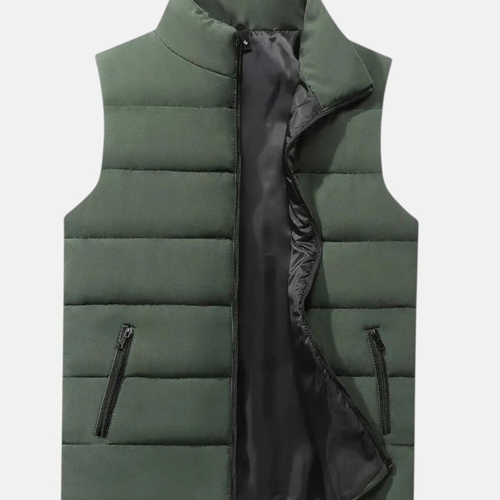 Men's Quilted Zip-Up Puffer Vest Winter Warm Sleeveless Jacket - Army Green
