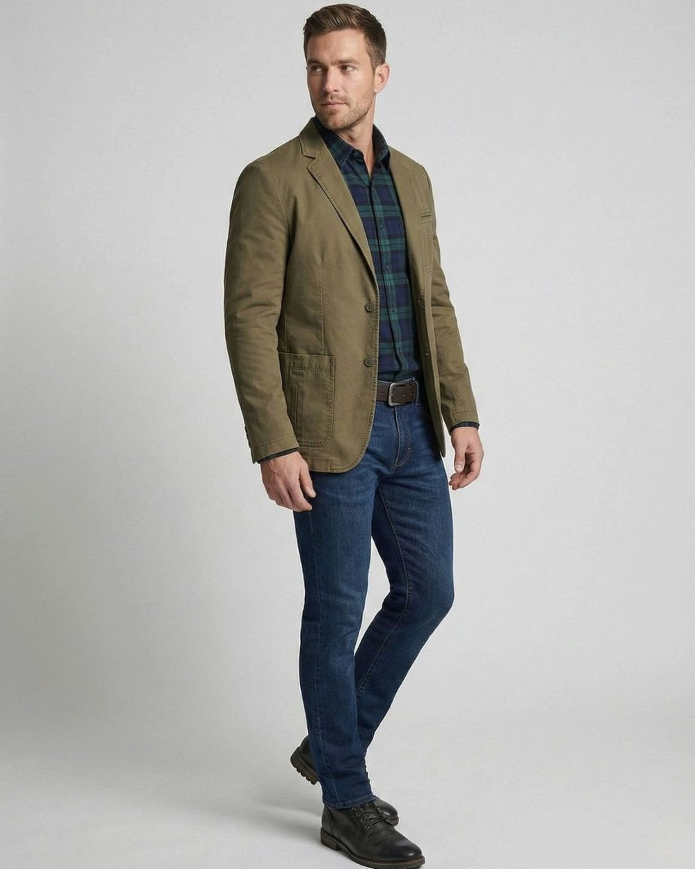 Men's Regular-Fit Cotton Twill Two-Button Blazer Jacket