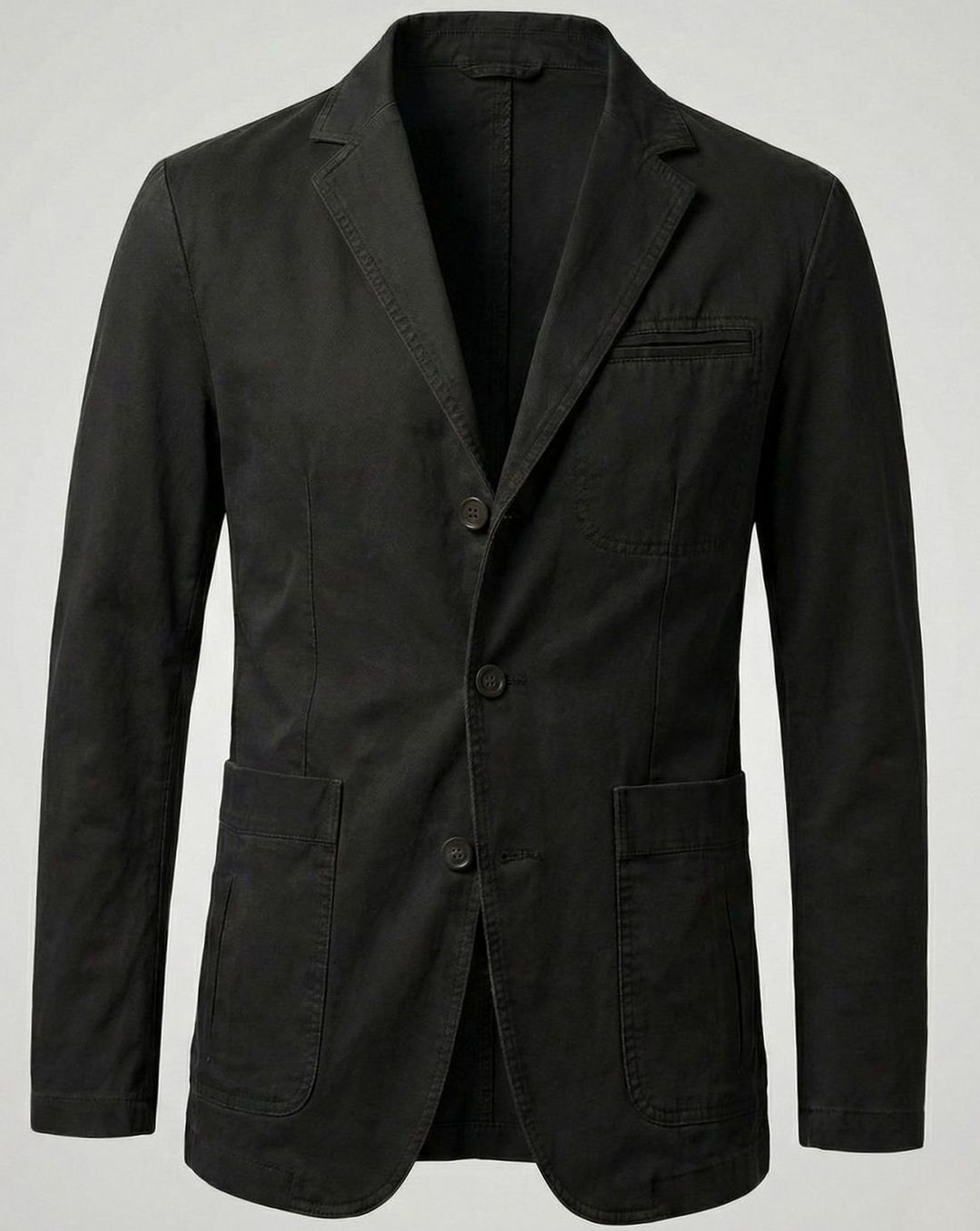Men's Regular-Fit Cotton Twill Two-Button Blazer Jacket - Black