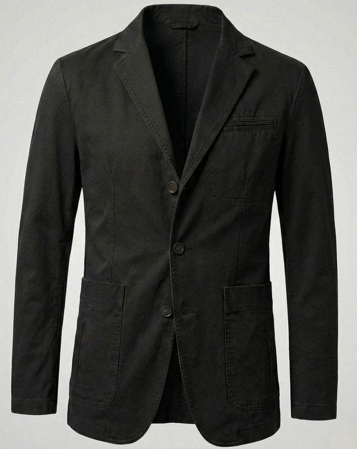 Men's Regular-Fit Cotton Twill Two-Button Blazer Jacket - Black