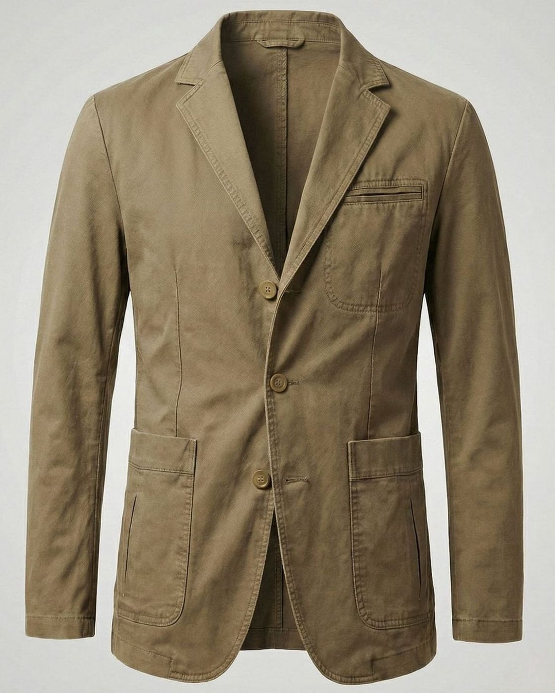 Men's Regular-Fit Cotton Twill Two-Button Blazer Jacket - Khaki