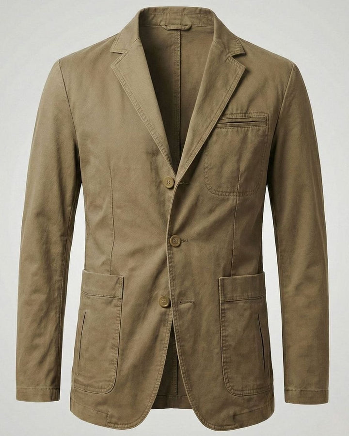 Men's Regular-Fit Cotton Twill Two-Button Blazer Jacket - Khaki