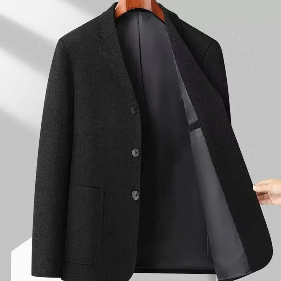 Men's Regular-Fit Single-Breasted Herringbone Blazer Jacket - Black