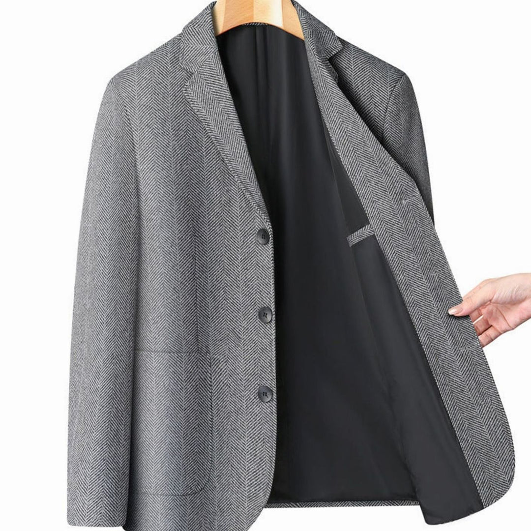 Men's Regular-Fit Single-Breasted Herringbone Blazer Jacket - Gray