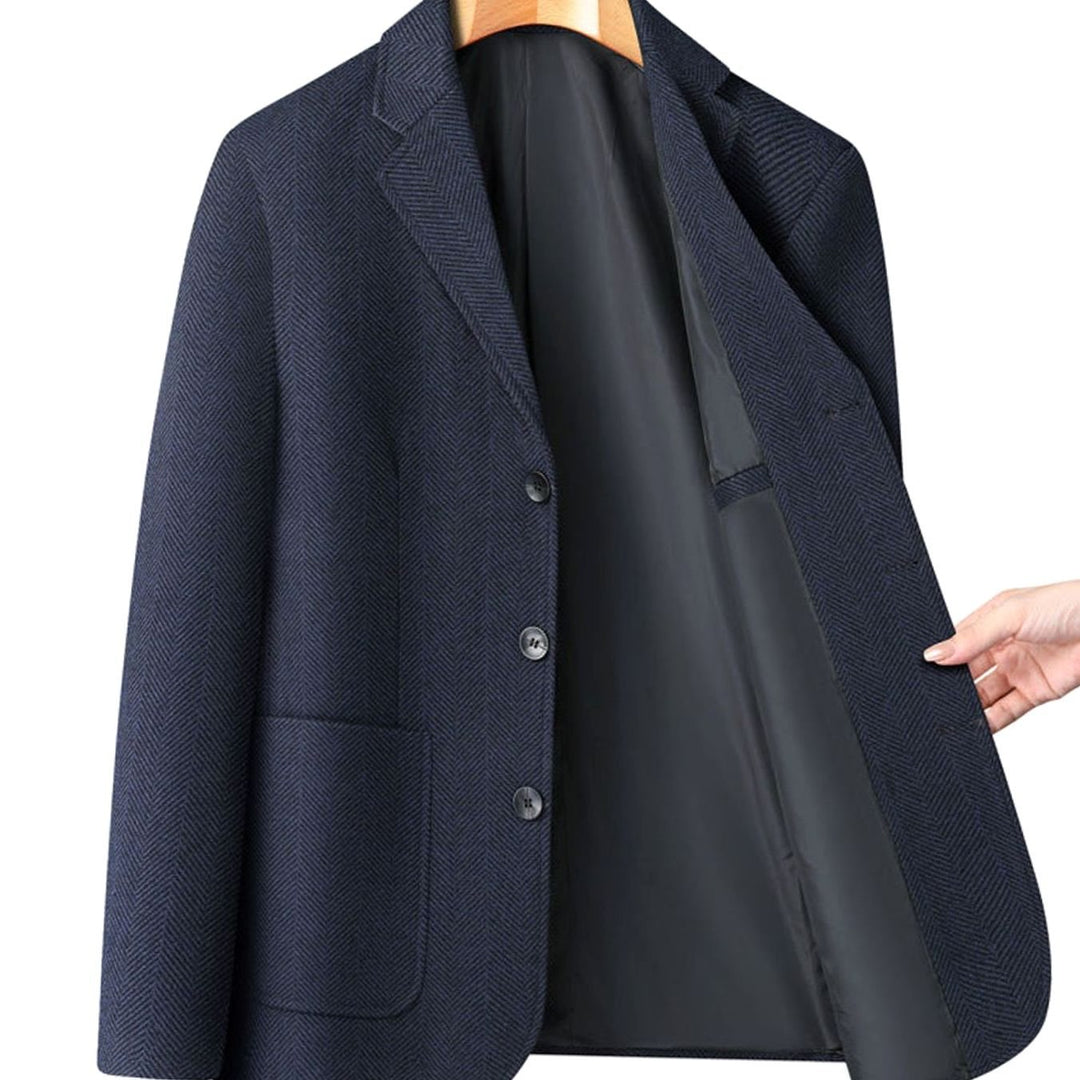 Men's Regular-Fit Single-Breasted Herringbone Blazer Jacket - Navy Blue