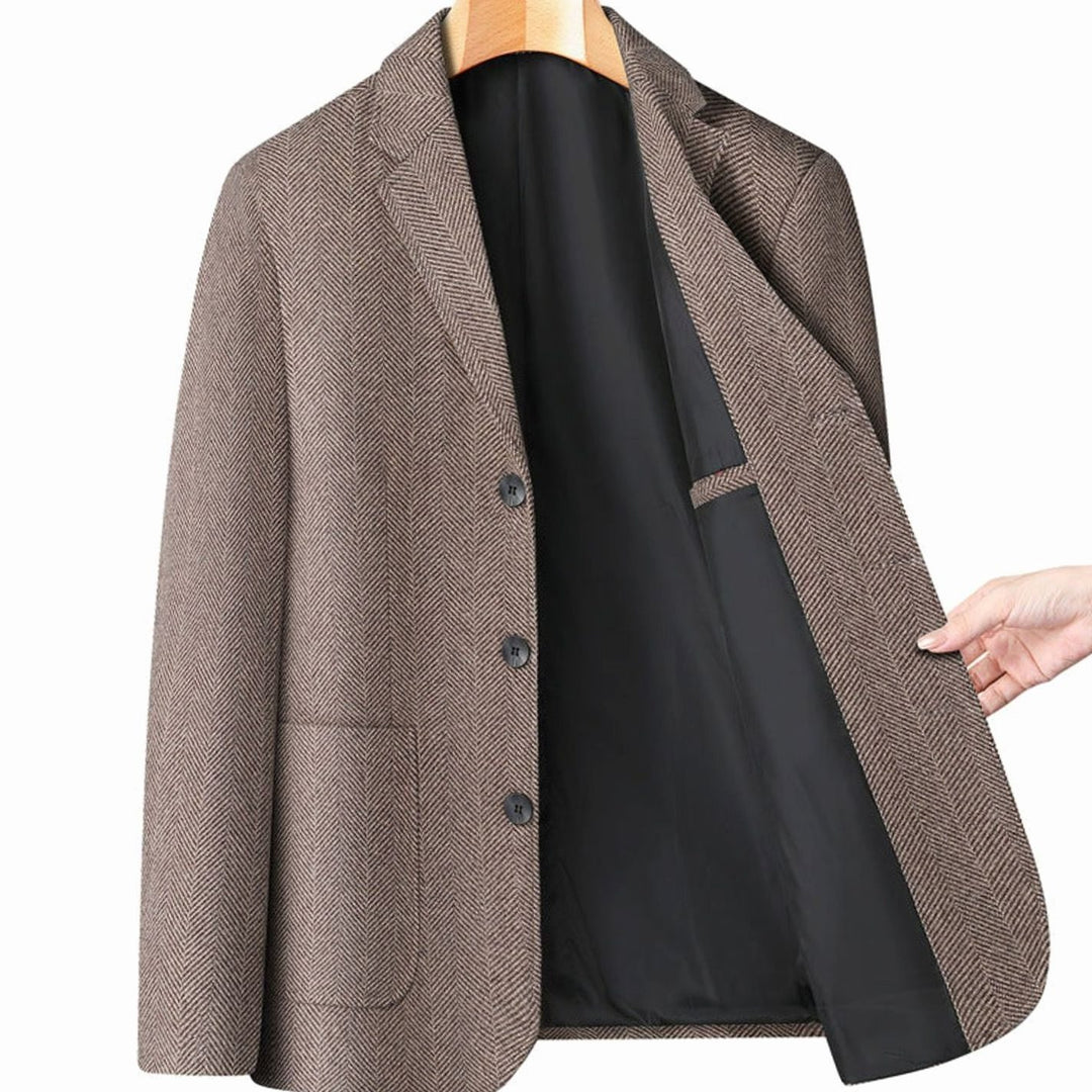 Men's Regular-Fit Single-Breasted Herringbone Blazer Jacket - Khaki