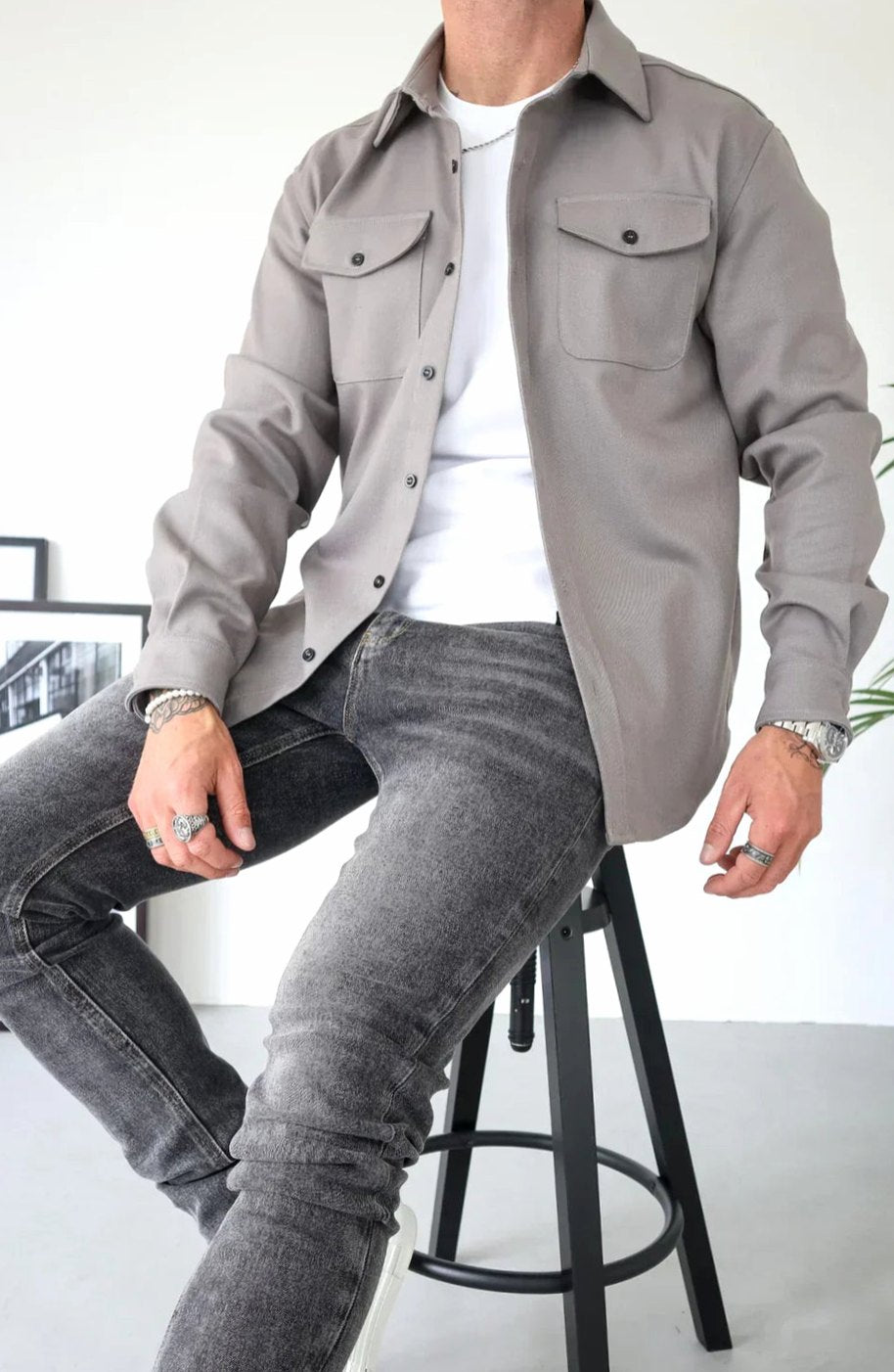 Men's Relaxed-Fit Button-Down Long Sleeve Overshirt Jacket