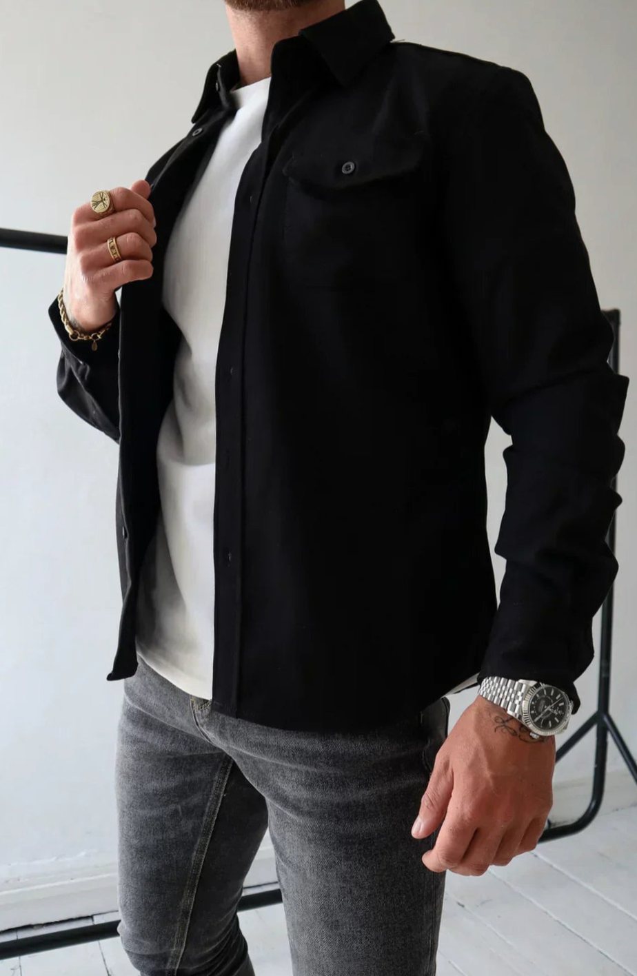 Men's Relaxed-Fit Button-Down Long Sleeve Overshirt Jacket