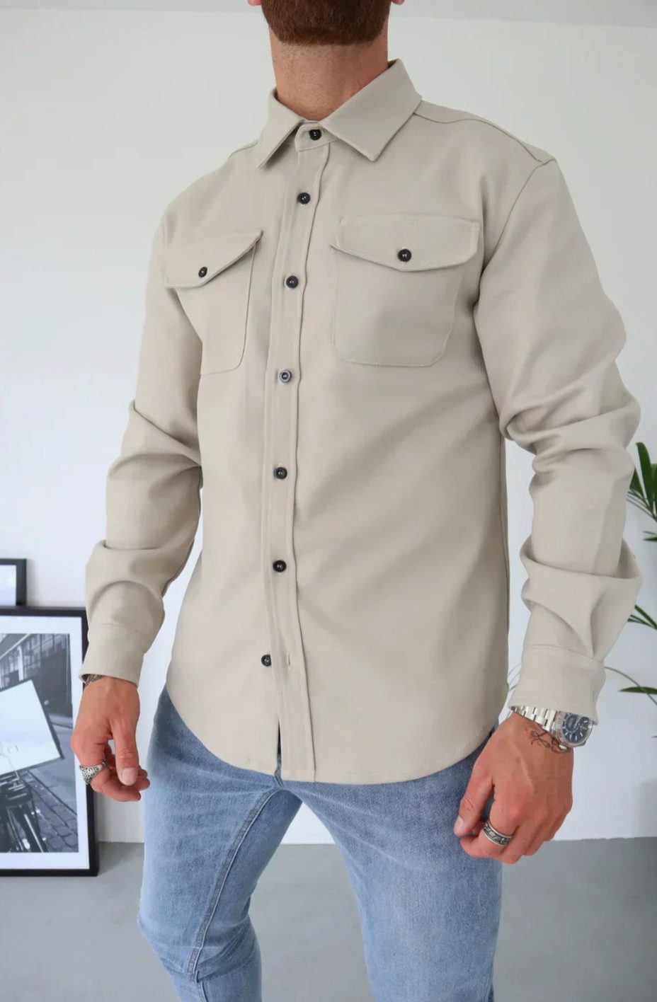 Men's Relaxed-Fit Button-Down Long Sleeve Overshirt Jacket