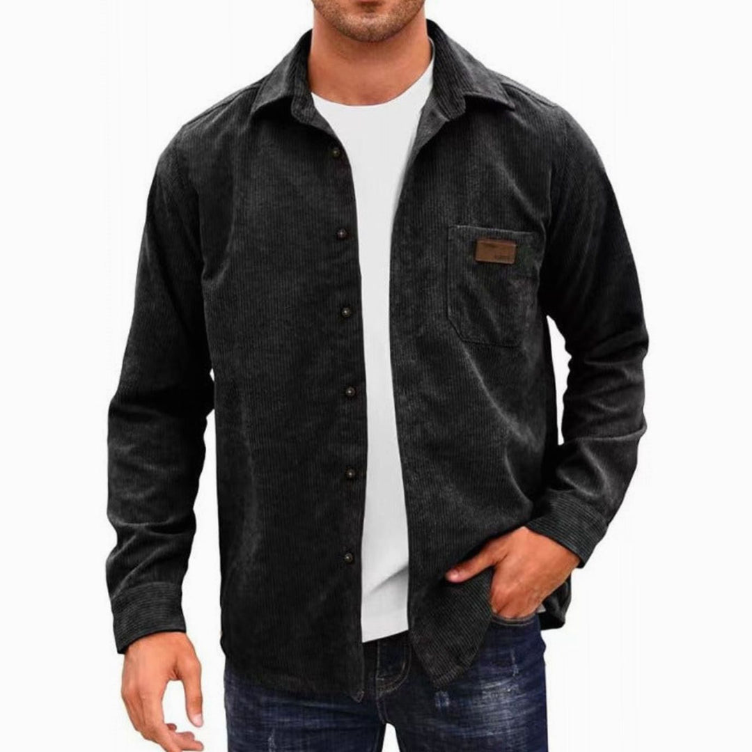 Men's Relaxed-Fit Corduroy Button-Up Long Sleeve Shirt - Black