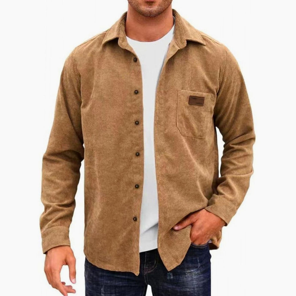 Men's Relaxed-Fit Corduroy Button-Up Long Sleeve Shirt - Khaki
