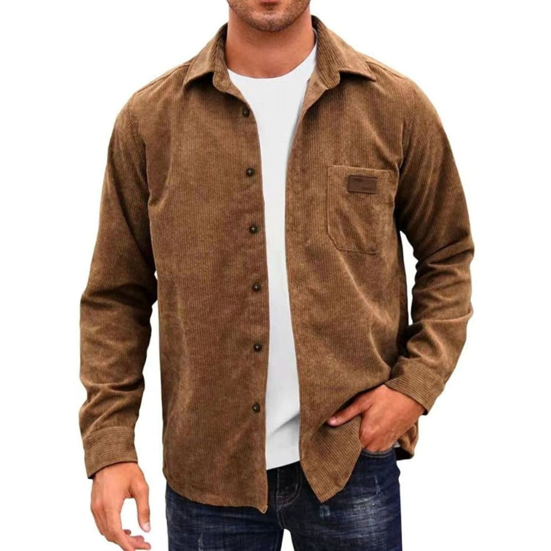 Men's Relaxed-Fit Corduroy Button-Up Long Sleeve Shirt - Dark Brown