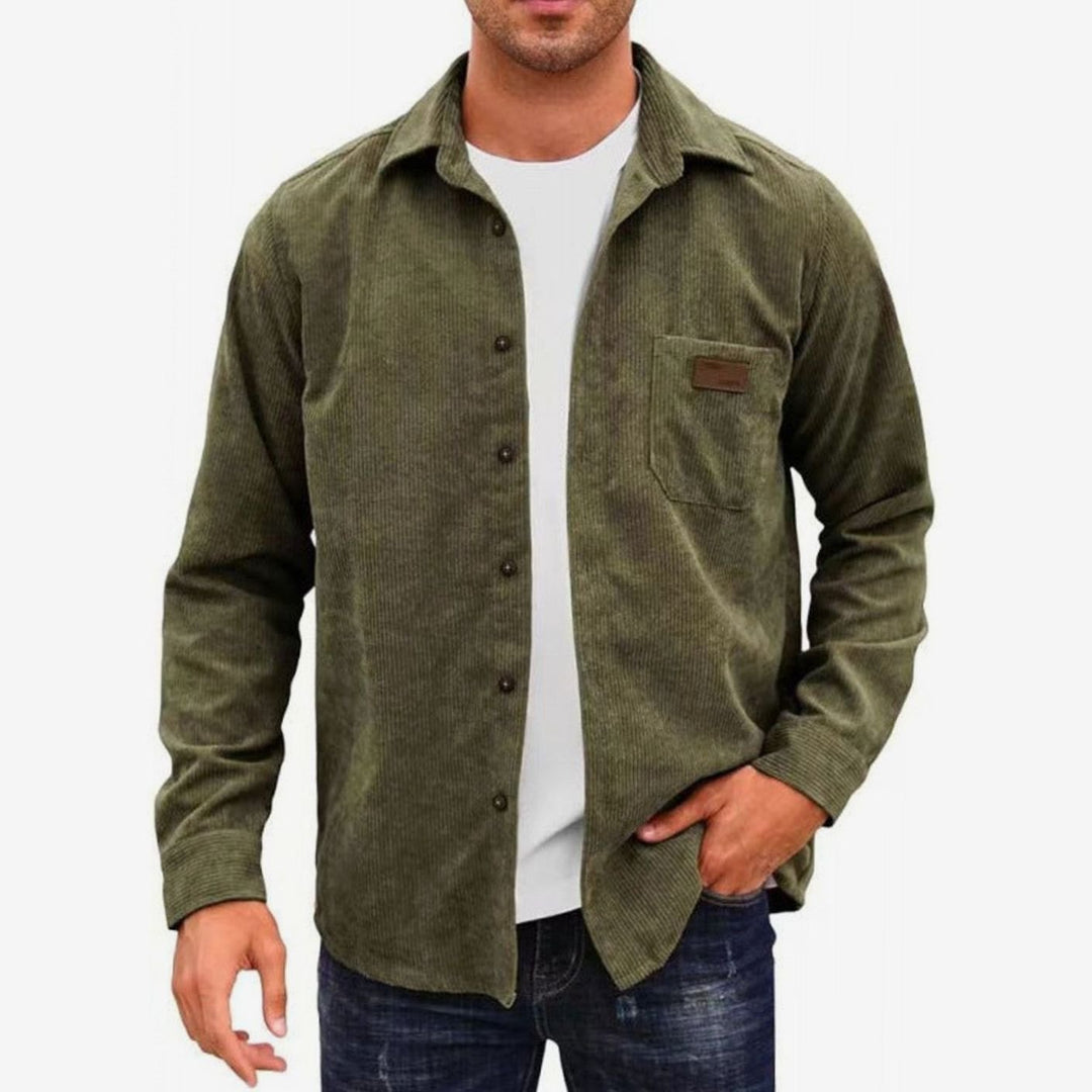 Men's Relaxed-Fit Corduroy Button-Up Long Sleeve Shirt - Army Green